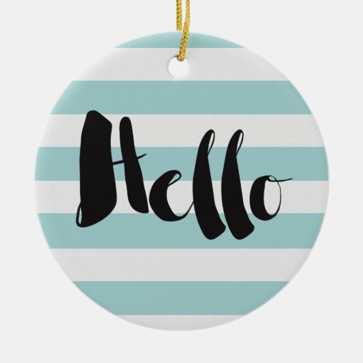 ミントかわいらしとホワイトのストライプ挨拶 セラミックオーナメント (正面)