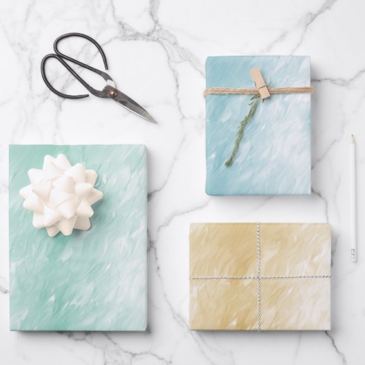 ミントかわいらしガーリーアクアイエロー金ゴールド ラッピングペーパーシート (正面)