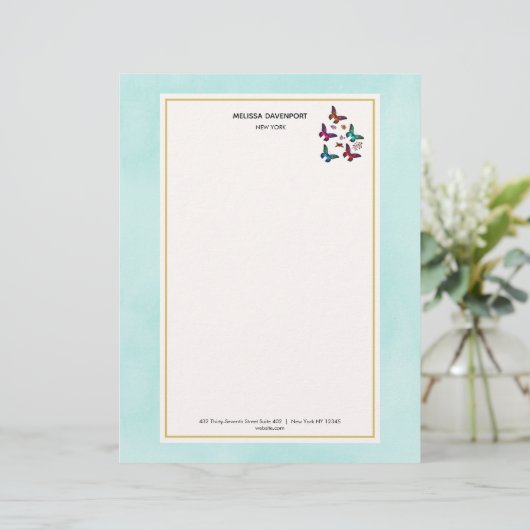 ミントかわいらしグリーンに宝石の色の蝶 レターヘッド (スタンド正面)