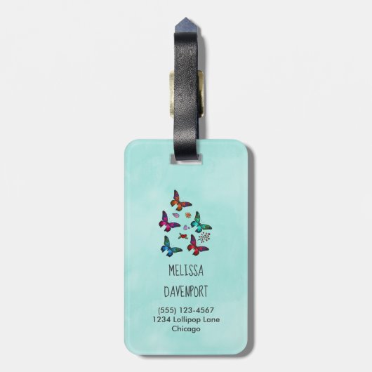 ミントかわいらしグリーンの小さな蝶 ラゲッジタグ (裏面縦)