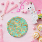 ミントかわいらしストライプーと金ゴールド ペーパープレート (パーティー)