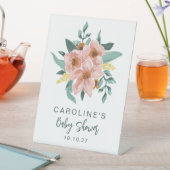 ミントかわいらしセージピンクフローラカスタムベビーシャワー 台座サイン (インサイチュ)