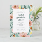 ミントかわいらしセージ赤面ピンクフローラバルミツワー 招待状 (スタンド正面)