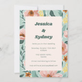 ミントかわいらしセージ赤面ピンクフローラ結婚ズ 招待状 (正面)