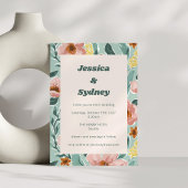 ミントかわいらしセージ赤面ピンクフローラ結婚ズ 招待状