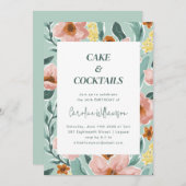 ミントかわいらしセージ赤面ピンクフローラ誕生日パーティー 招待状 (正面/裏面)