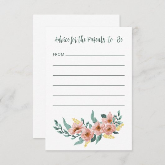 ミントかわいらしセージ赤面フローラカスタムベビーシャワー アドバイスカード (正面/裏面)