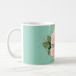 ミントかわいらしピンクローズフローラ金ゴールドグリッター コーヒーマグカップ