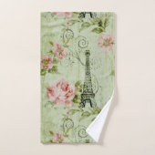 ミントかわいらし春ピンクフローラパリエッフェルタワー バスタオルセット (ハンドタオル)