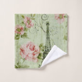 ミントかわいらし春ピンクフローラパリエッフェルタワー バスタオルセット (ウォッシュタオル)