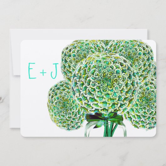 ミントとエメラルドの《植物》百日草メイスンジャーの結婚式の招待 招待状 (裏面)