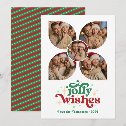 ミントとクランベリーのレトロ写真コラージュ クリスマス (正面/裏面)