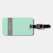 ミントとグレーのクローバーパーソナライズされたパターン ラゲッジタグ (正面横)