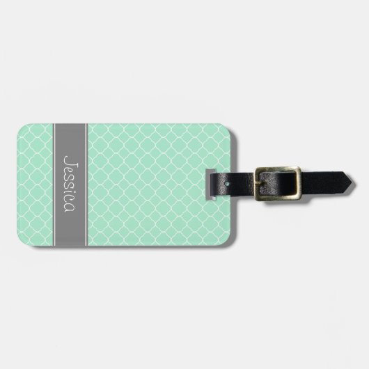 ミントとグレーのクローバーパーソナライズされたパターン ラゲッジタグ (正面横)