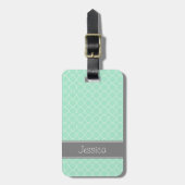 ミントとグレーのクローバーパーソナライズされたパターン ラゲッジタグ (正面縦)