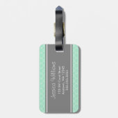 ミントとグレーのクローバーパーソナライズされたパターン ラゲッジタグ (裏面縦)