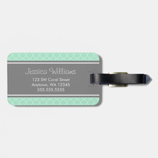 ミントとグレーのクローバーパーソナライズされたパターン ラゲッジタグ (裏面横)
