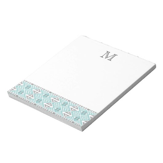 ミントとグレーの幾何学模様モノグラム ノートパッド (回転)