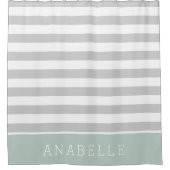 ミントとグレーストライプのモノグラム |編集可能な色 シャワーカーテン (正面)