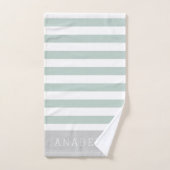 ミントとグレーストライプのモノグラム |編集可能な色 バスタオルセット (ハンドタオル)