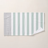 ミントとグレーストライプのモノグラム |編集可能な色 バスタオルセット (ハンドタオル)