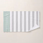 ミントとグレーストライプのモノグラム |編集可能な色 バスタオルセット (ハンドタオル)