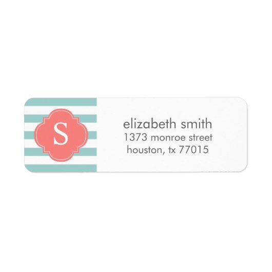 ミントとコーラルのストライプモノグラム ラベル (正面)