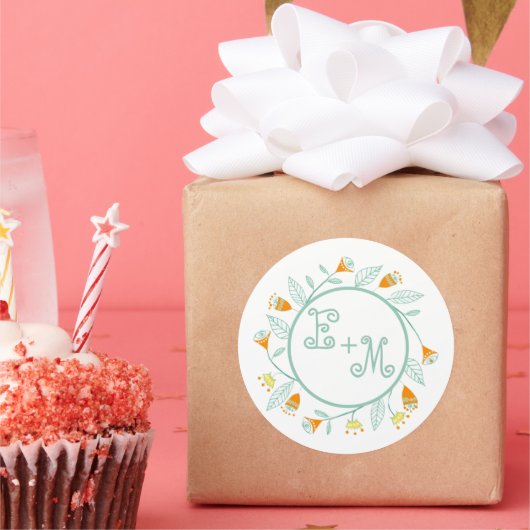 ミントとコーラル結婚フローラのシール ラウンドシール (パーティー)