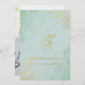 ミントとゴールドのウェディング セーブザデート (正面/裏面)