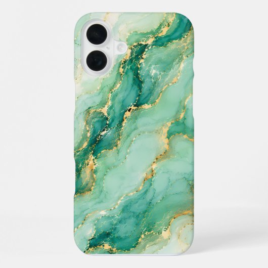ミントとゴールドの大理石ラグジュアリー iPhoneケース (裏面)