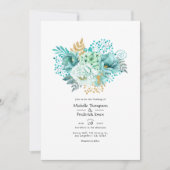 ミントとゴールドの水彩花の結婚式 招待状 (正面)