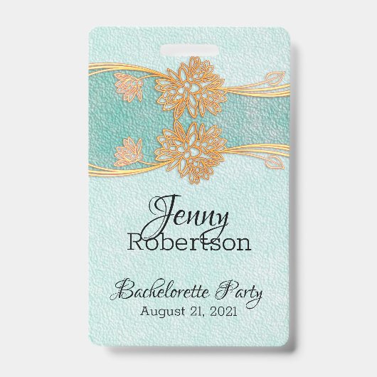 ミントとゴールドの花の花嫁パーティーバッジ バッジ (正面)