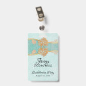 ミントとゴールドの花の花嫁パーティーバッジ バッジ (裏面 （クリップ付）)