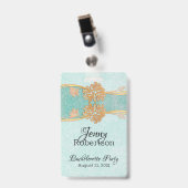 ミントとゴールドの花の花嫁パーティーバッジ バッジ (正面 （クリップ付）)