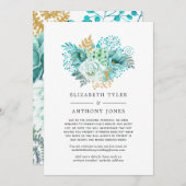 ミントとゴールドの花柄 縮小された結婚式のゲストリスト 案内状 (正面/裏面)