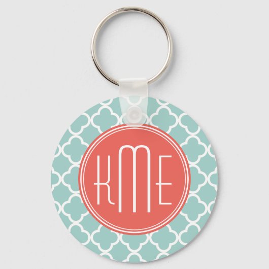 ミントとサンゴクローバーとカスタムモノグラム キーホルダー (正面)