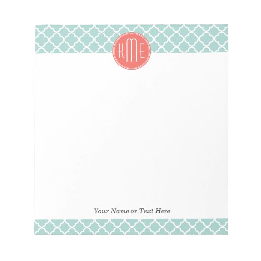 ミントとサンゴクローバーとカスタムモノグラム ノートパッド (正面)