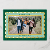 ミントとダークグリーンの名門私立校風のホタテのフォトフレーム 箔シーズンカード (正面)