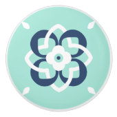 ミントとダークブルーの織り合わせ花柄 セラミックノブ (正面)