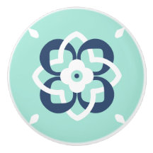 ミントとダークブルーの織り合わせ花柄