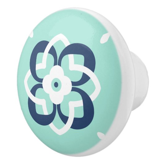 ミントとダークブルーの織り合わせ花柄 セラミックノブ (右)
