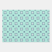 ミントとダークブルーの織り合わせ花柄 ラッピングペーパーシート (正面)