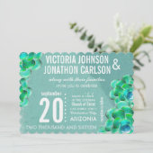 ミントとティール（緑がかった色）多肉質モダンタイポグラフィ結婚ズ 招待状 (スタンド正面)