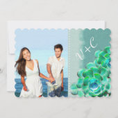 ミントとティール（緑がかった色）多肉質モダンタイポグラフィ結婚ズ 招待状 (裏面)