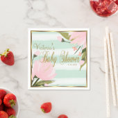 ミントとピンクのストライプ赤ちゃんシャワー スタンダードカクテルナプキン (インサイチュ)