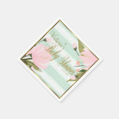 ミントとピンクのストライプ赤ちゃんシャワー スタンダードカクテルナプキン (角)