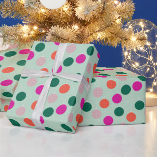 ミントとピンクのピックルボール クリスマス ラッピングペーパー
