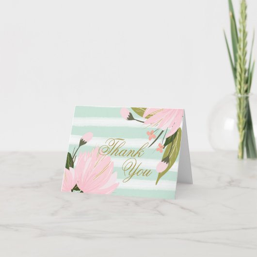 ミントとピンクのフローラありがとう サンキューカード (正面)