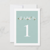 ミントとピンクのフローラテーブル番号カード 招待状 (正面)