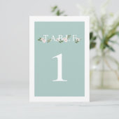 ミントとピンクのフローラテーブル番号カード 招待状 (スタンド正面)